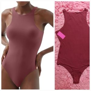 Women's High Neck Sleeveless Bodysuit Sexy Tank, Leotard, Size S, Marsala color